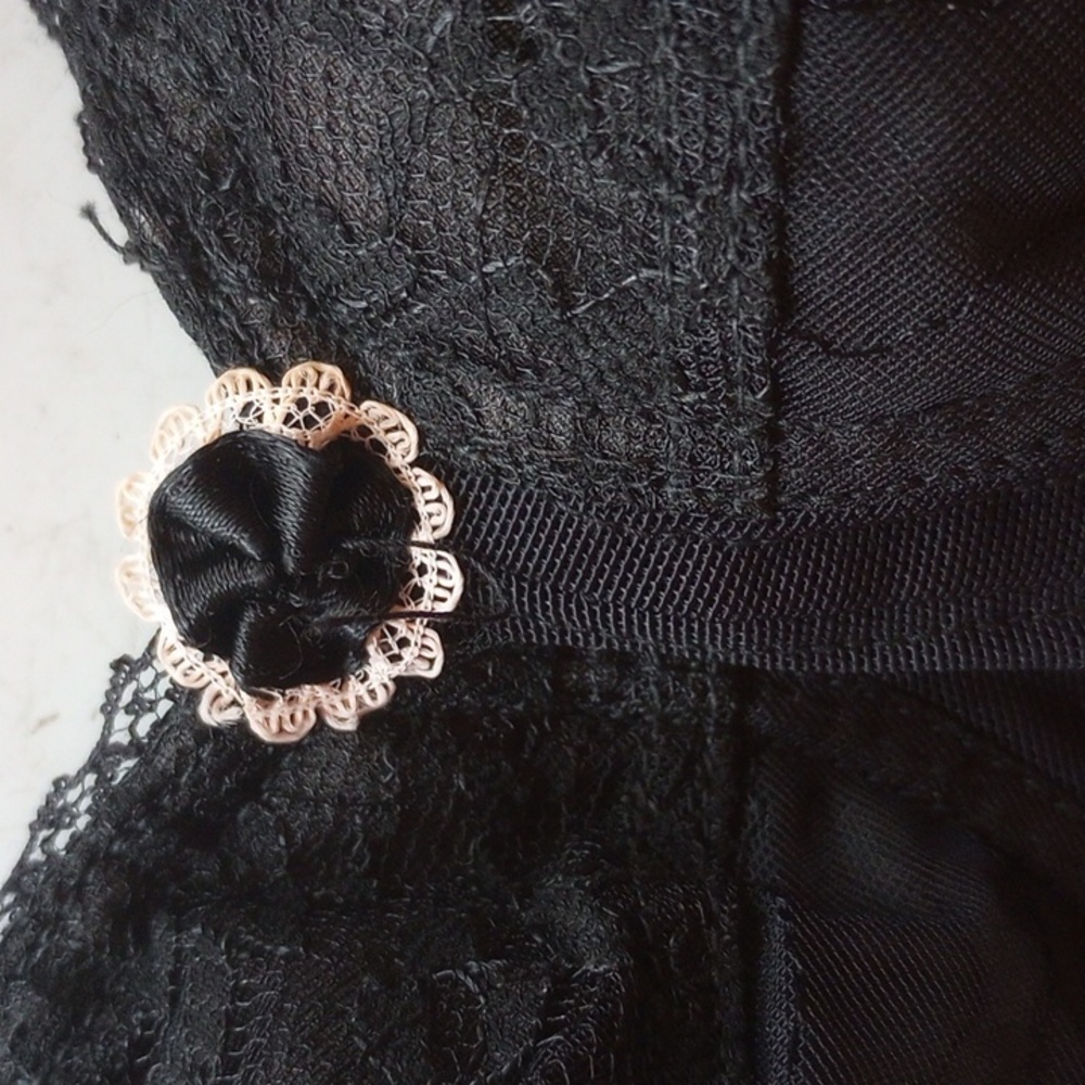 Dacron Goddess 88 Black Floral Lace Padded Bra. 34A. Nylon & Spandex - Picture 3 of 6